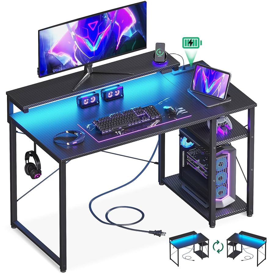 AODK ゲーミングデスク パソコンデスク ラック&コンセント付き 幅100cm Amazon | AODK ゲーミングデスク パソコンデスク ラック